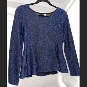 Shimmery long sleeve blue top